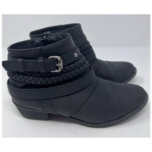 Sugar Tik Tock Women's Black Braided Straps Buckle‎ Strap Ankle Boots Size 6M